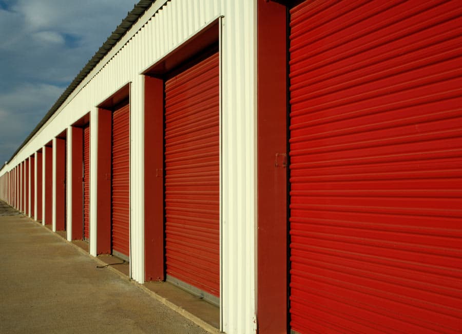 Commercial warehouses painted with bright red paint