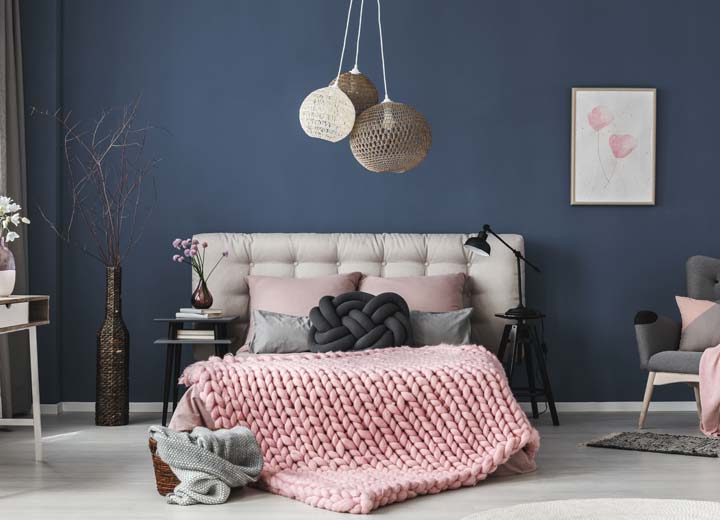 Navy bedroom and white trim painted professionally