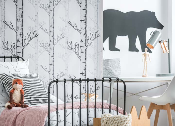 Wallpapered children's room with unique style