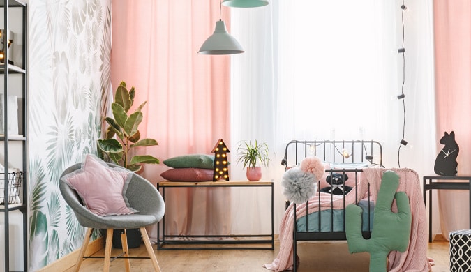 Green and Pink Fun Kids Bedroom